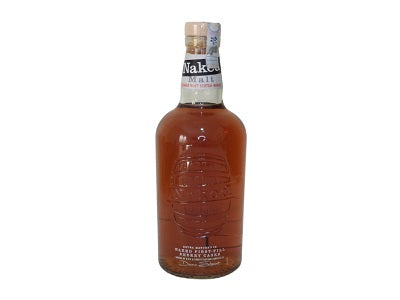 Naked malt whiskey bottle, 70cl glass with amber liquid and label