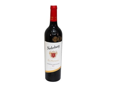 Nederburg red wine bottle with red foil top and front label