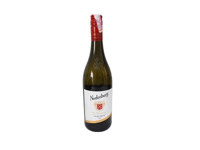 Nederburg white wine bottle in clear green glass with red foil top