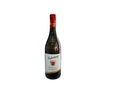 Nederburg white wine bottle with red foil top and pale label