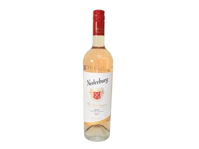 Nederburg rosé wine bottle with red cap and white label