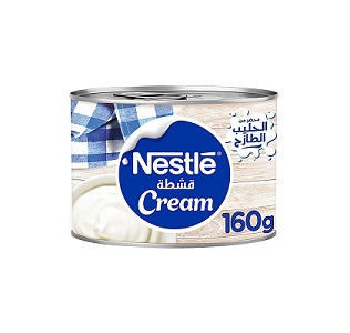 Nestle Cream original 160g dairy cream in round metal can, blue and white label