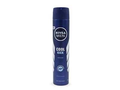 Nivea MEN Cool Kick deodorant aerosol can, dark blue cylinder