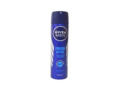 Nivea Men Fresh Active deodorant spray can, blue bottle with purple cap
