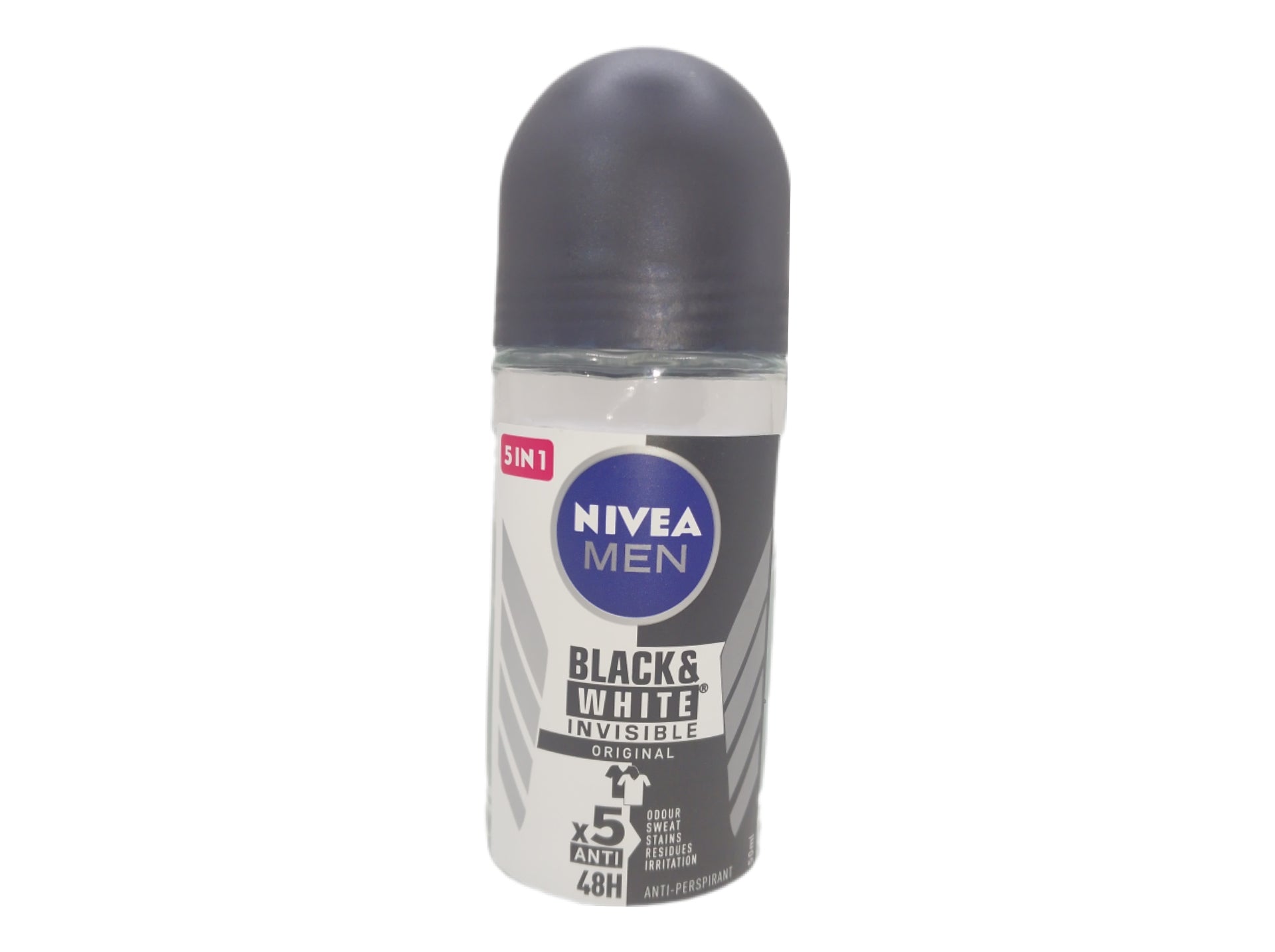Nivea Men Black & White Invisible deodorant roll-on, 5 in 1, dark cap