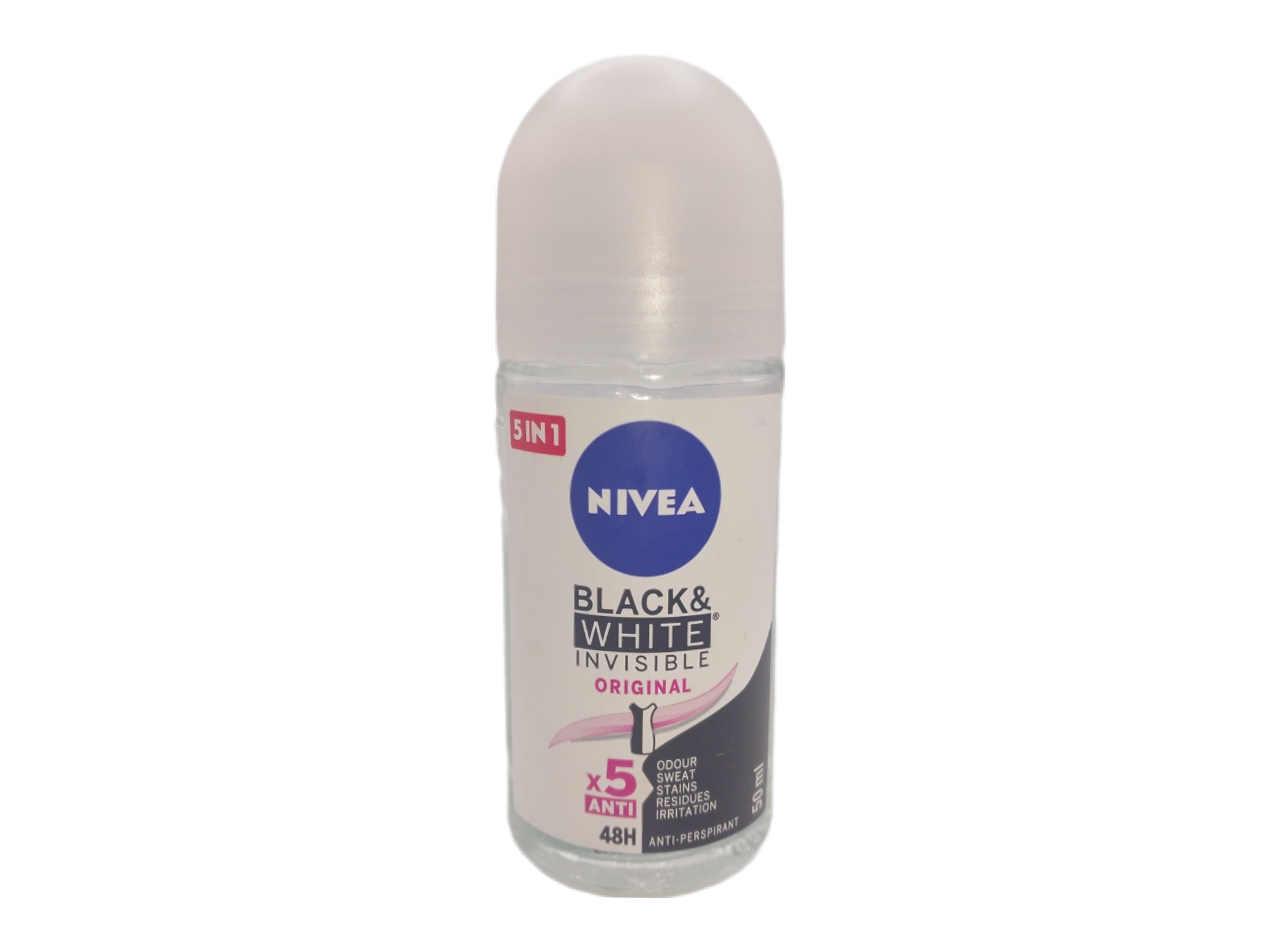 Nivea Black & White Invisible deodorant roll-on, 5 in 1, 48h protection