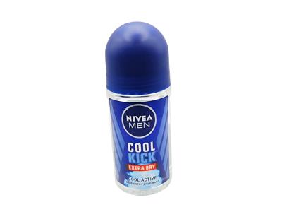 NIVEA Men Cool Kick roll-on deodorant, blue cap, white bottle