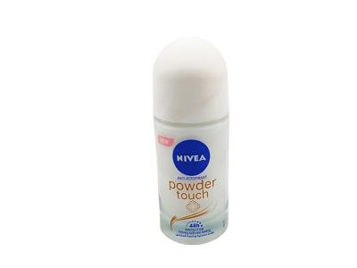 NIVEA Powder Touch roll-on deodorant, white bottle and cap