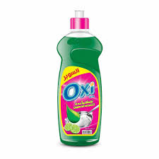 OXI green lemon dishwashing liquid bottle with pink cap