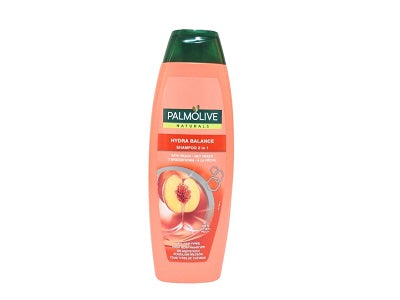 Palmolive Hydra Balance shampoo bottle, orange with green cap, 350ml