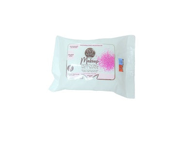 Makeup remover wet wipes, 20-count, white and purple wrapper