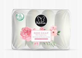 Papilion rose soap bar, 280g wrapped in white packaging with pink rose print