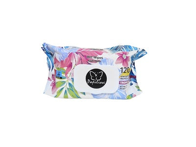 Flower wet wipes, 120-count, blue tropical floral wrapper
