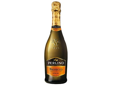 Perlino Prosecco Extra Dry sparkling wine bottle, gold foil neck label