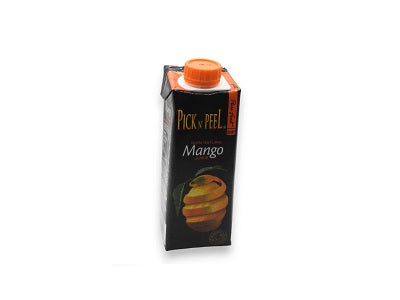 Pick N Peel Mango juice carton with orange cap