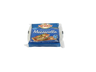 Mozzarella cheese 200g package, blue and white branded President