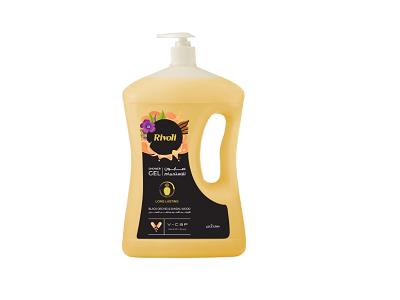 Rivoli shower gel pump bottle, light amber with clear soap pump dispenser