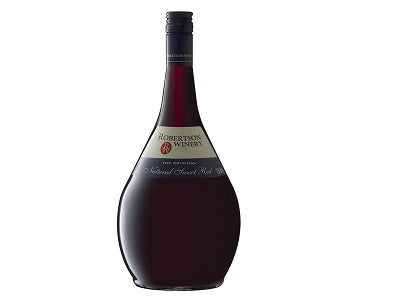 Dark red wine bottle with black cap and simple label