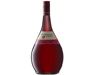 Red wine bottle with burgundy cap and centered label