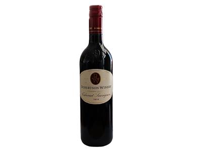 Dark red wine bottle with black cap and cream label