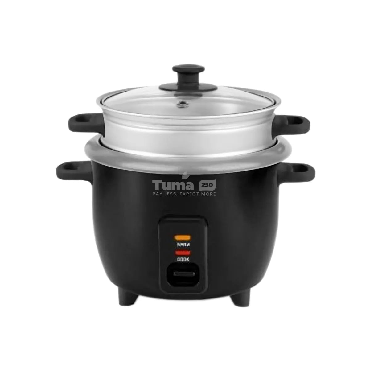 3.6L electric rice cooker with stainless-steel lid and black body, front control panel