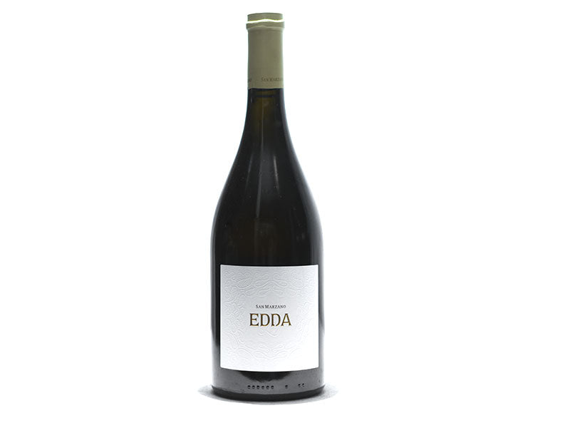 Wine bottle with dark glass and white label reading EDDA