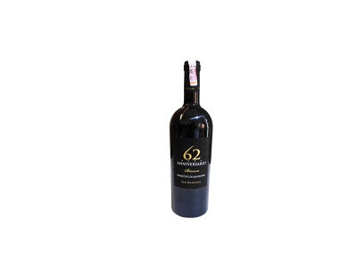 62 Anniversary red wine bottle, 750ml, dark glass with label