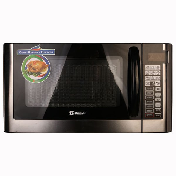 Sayona 30L microwave & grill oven, black door with keypad and glass window