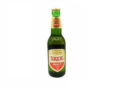 Skol Malt green glass bottle with label and capped top