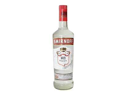 1L Smirnoff vodka bottle with red cap and white label