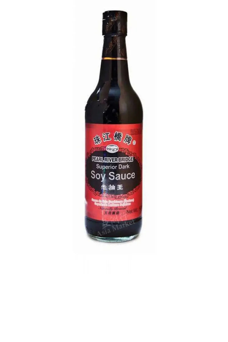 SoySource dark soy sauce bottle with label and glass container