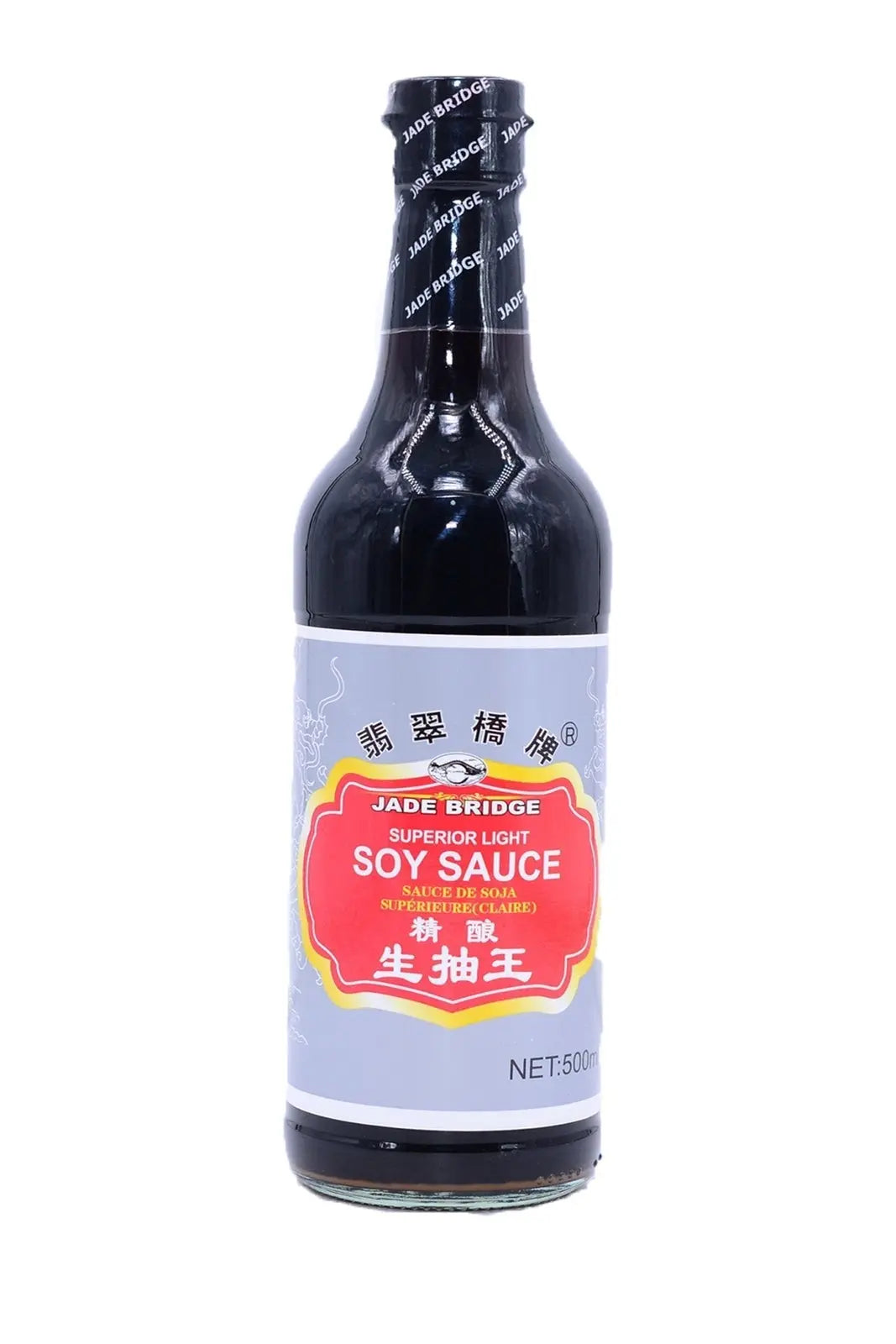 Jade Bridge light soy sauce bottle with red and yellow front label