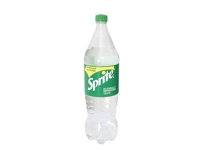Sprite 1.5L clear plastic soda bottle with green cap and green label