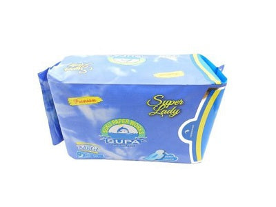 Supa Suku lady pad regular pack, blue box with yellow and green accents
