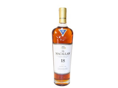 The Macallan 18 double cask whiskey bottle, 700 ml, amber glass and label