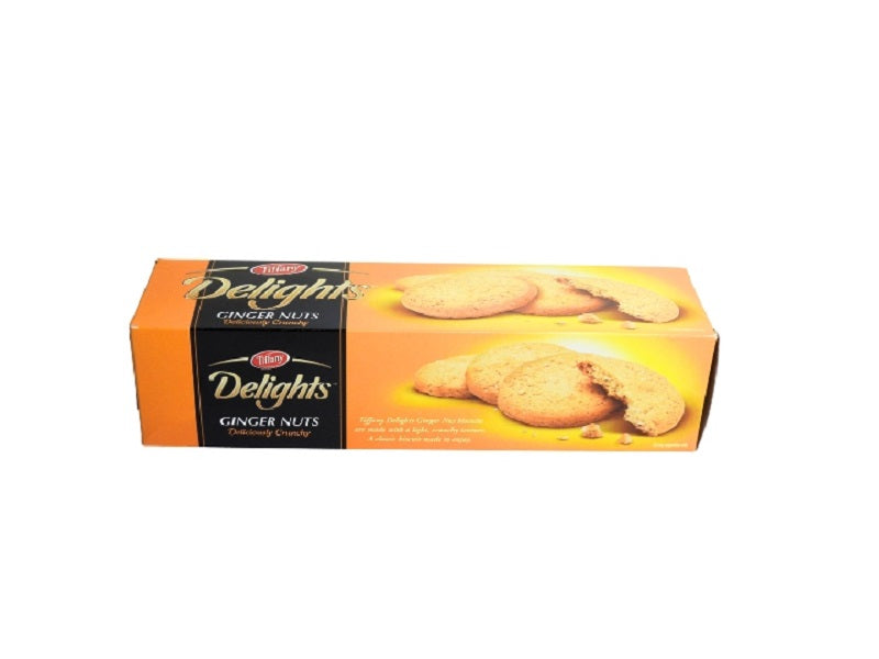 Tiffany Delights chocolate cookie box in orange with printed cookies and logo