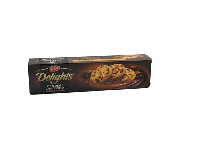 Chocolate chip cookie box with cookies and branding on the front