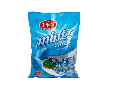 Tiffany Mint candy bag, blue package with mint and ice candy graphics