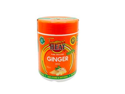 Ginger spice jar with orange lid and green label