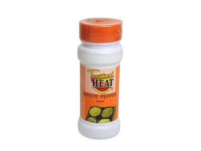 Tropical HEAT white pepper spice jar with orange lid