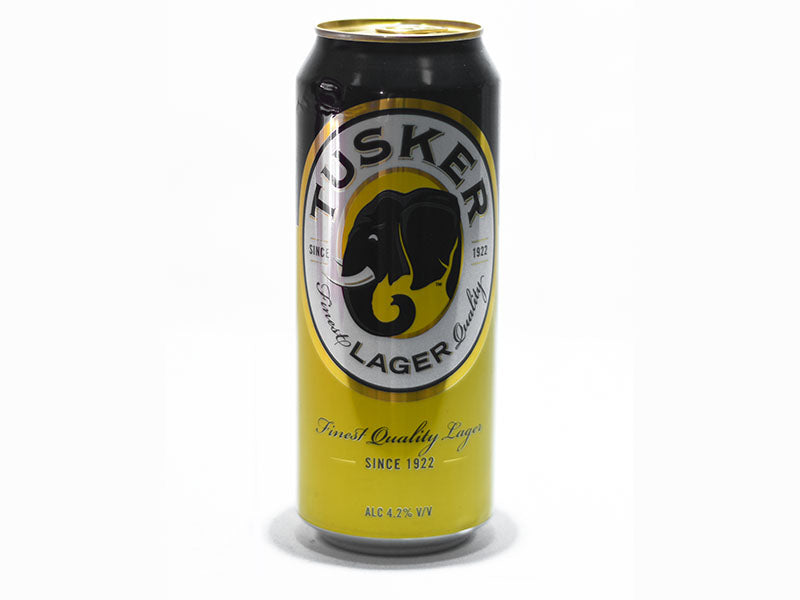 Tusker lager beer can, gold and black label, 500 ml
