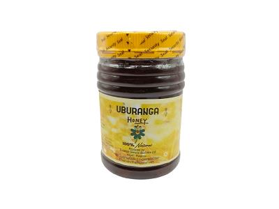 1kg honey jar with dark honey and Uburanga yellow label