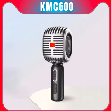 Handheld smart microphone with silver grille and black body
