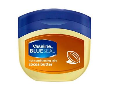 Vaseline Blue Seal cocoa butter rich conditioning jelly jar with blue lid and orange label