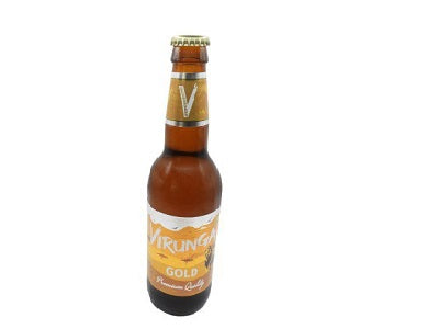 Amber beer bottle with gold label, Virunga Gold 330ml