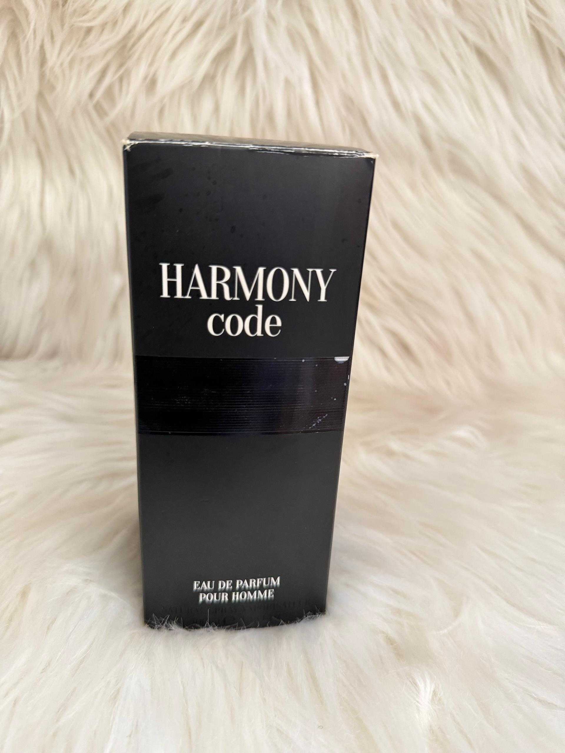 Harmony Code eau de parfum gift box, black with white label text