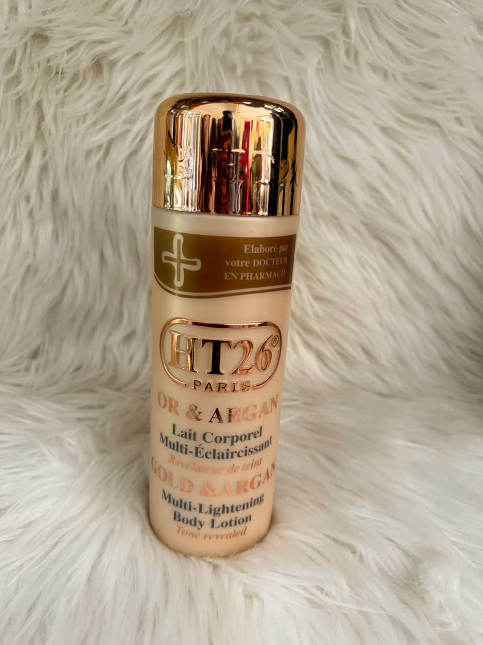 HT26 PARIS OR & ARGAN multi-lightening body lotion, gold bottle with label