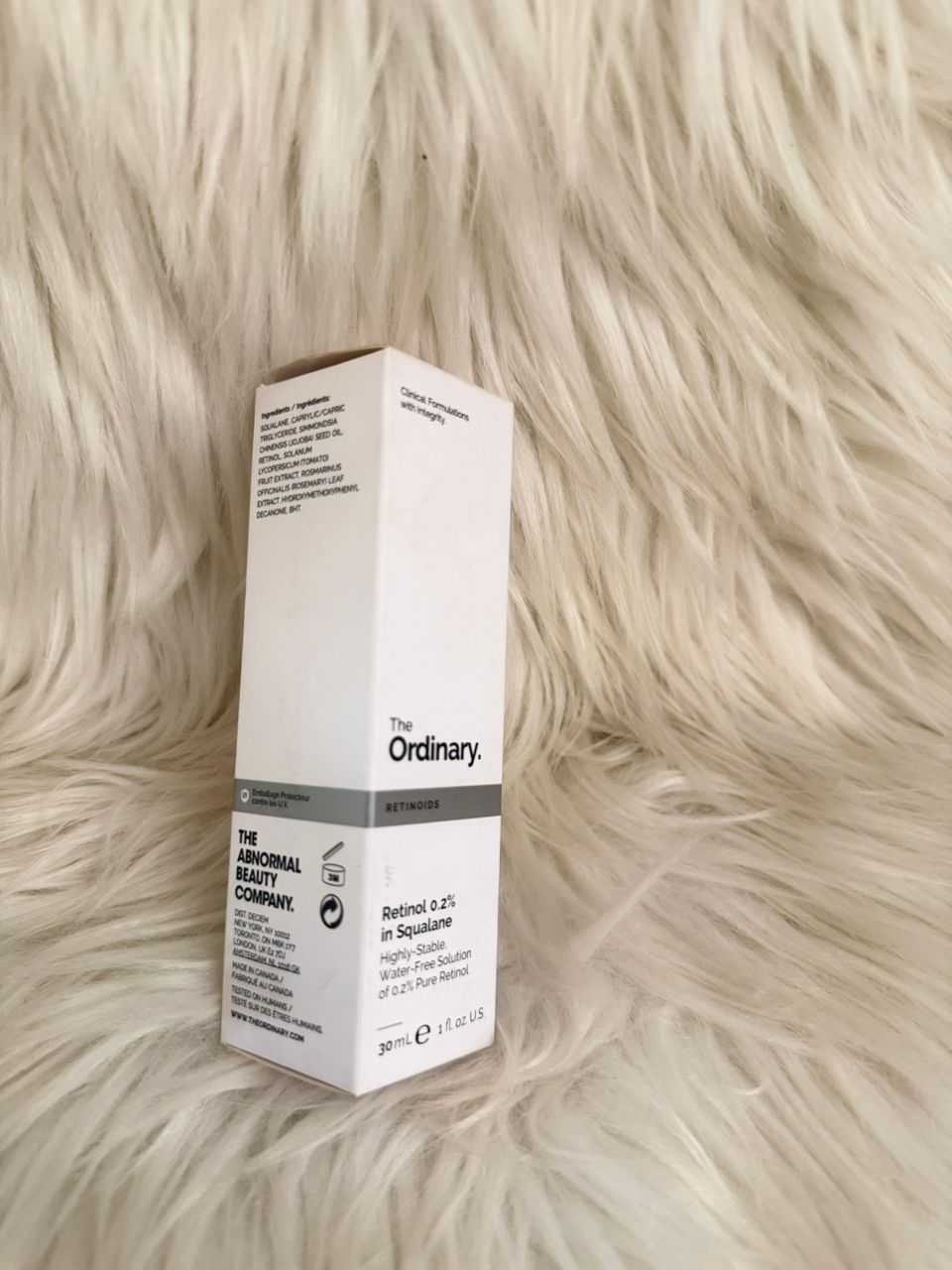 The Ordinary Retinol 0.2% in Squalane product box, 30 mL
