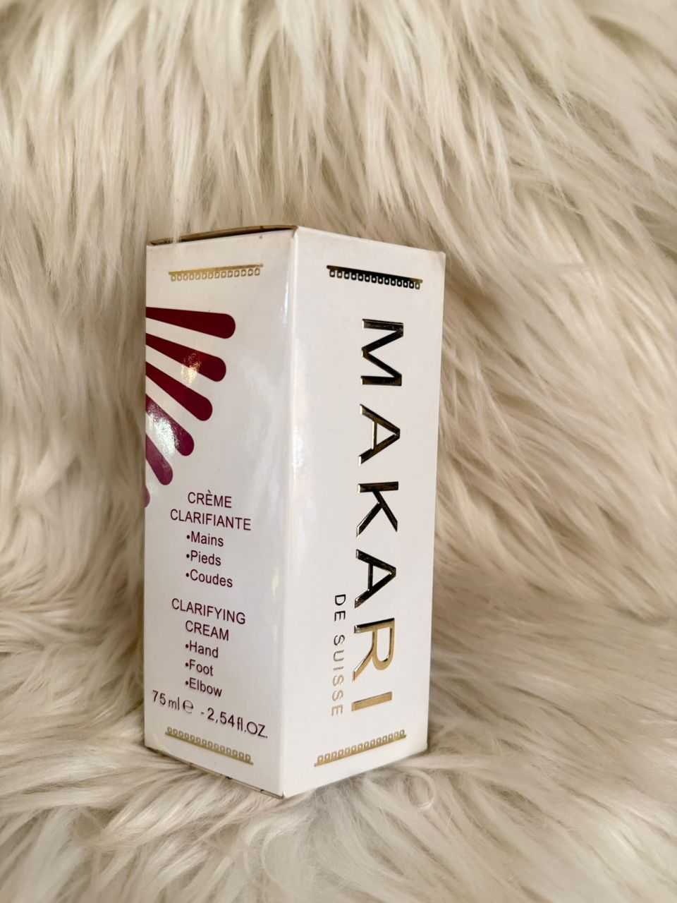 Makari clarifying cream box with white packaging and maroon logo lines, 75 ml