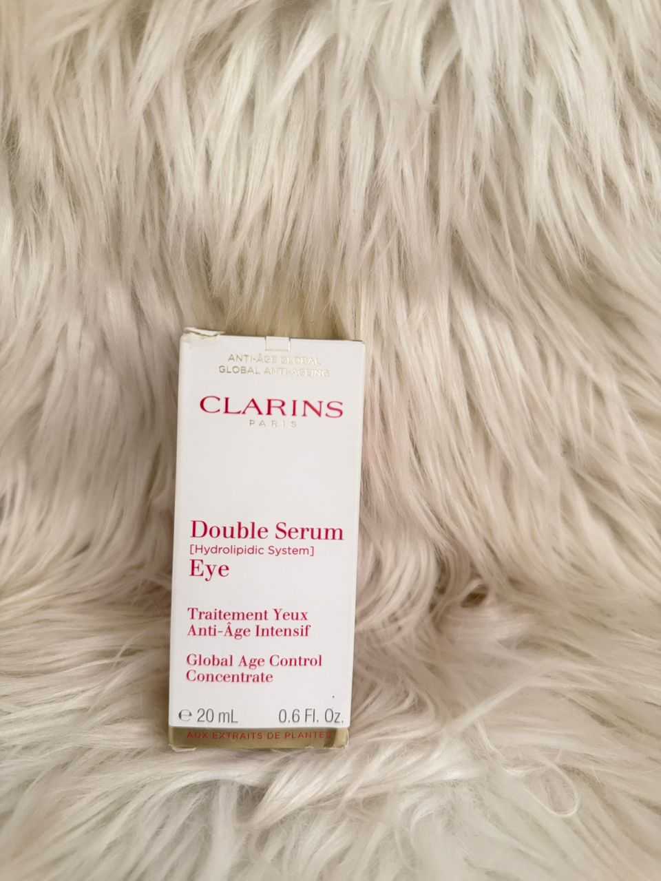 Clarins Double Serum Eye box with red and white labeling